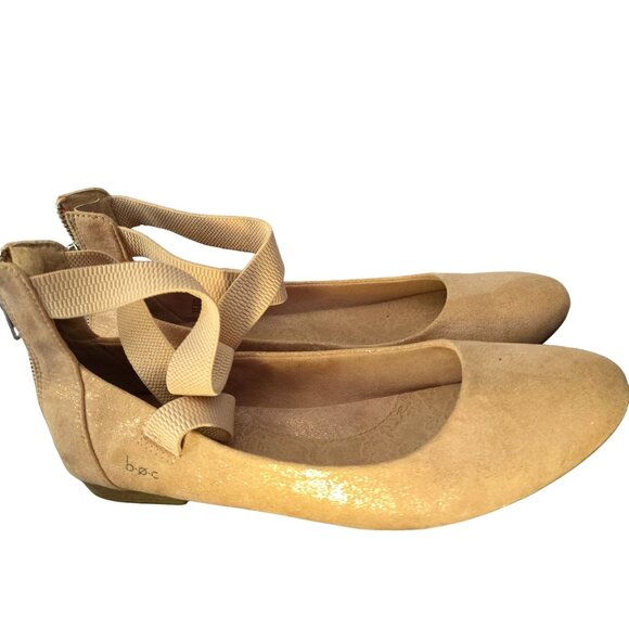 B.Ø.C Womens Beige Ballet Flats With Elastic Straps & Zipper Closure Size 8 - Picture 1 of 7